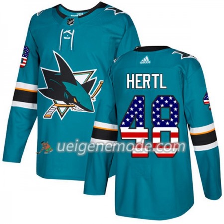 Herren Eishockey San Jose Sharks Trikot Tomas Hertl 48 Adidas 2017-2018 Teal USA Flag Fashion Authentic